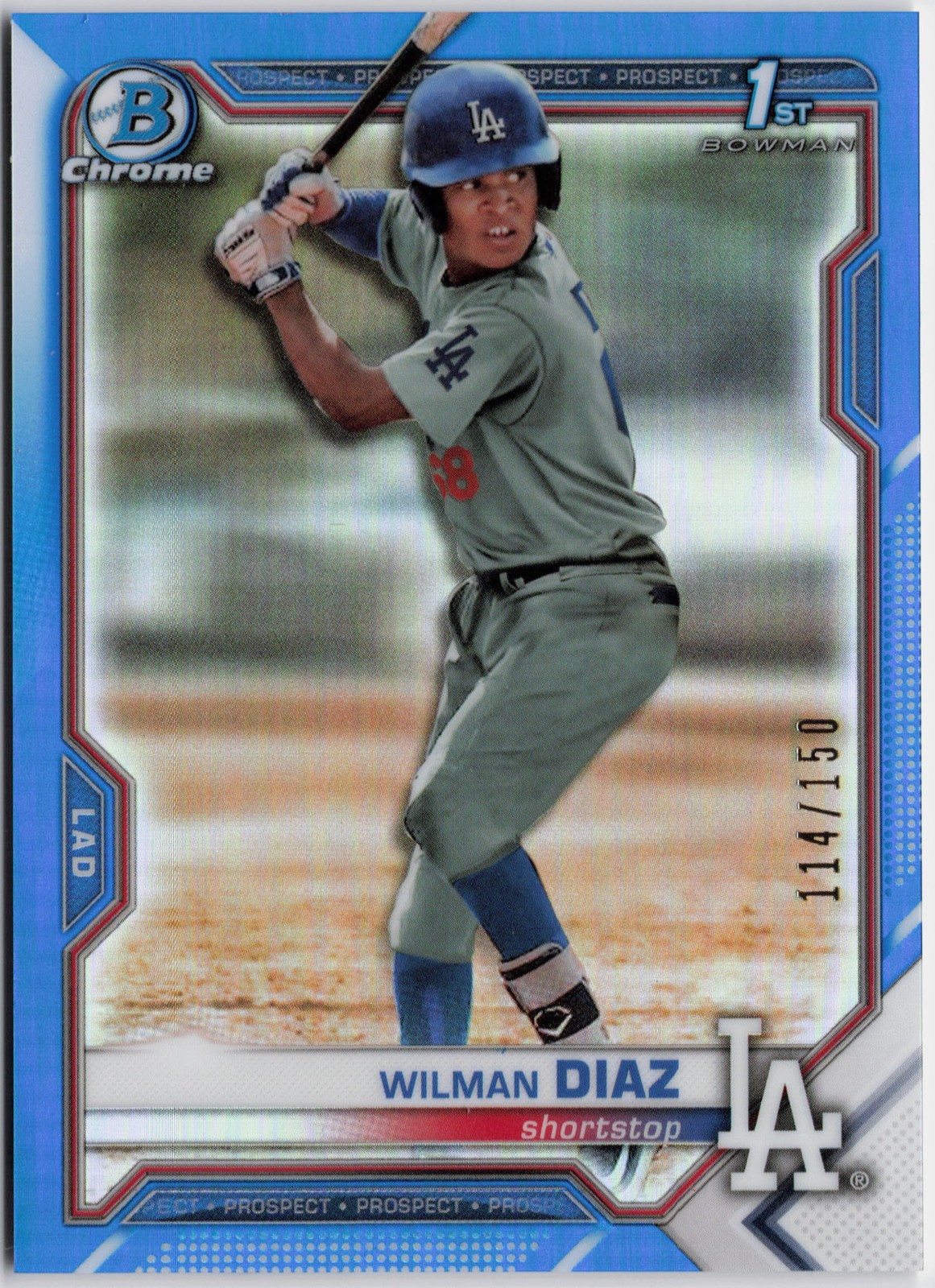 2021 Bowman Chrome #BCP-197 Wilman Diaz Prospects Blue Refractor/150 Color Match