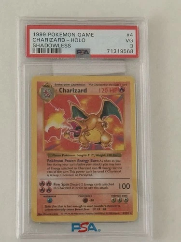 1999 Pokemon Game Charizard Shadowless Holo PSA 3