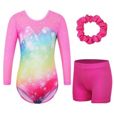 Gymnastics Leotards for Girls 3/4 Mesh Princess Sequins One Piece Ballet Danc...