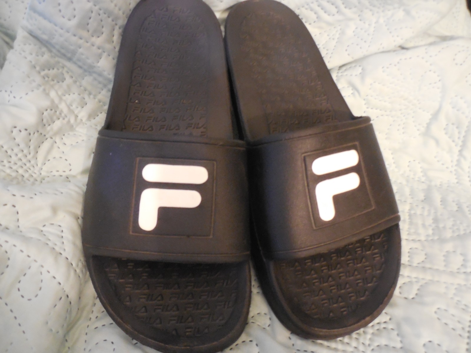 Sandalo Fila uomo~10 donna slide taglia 11 nero impermeabile gomma testurizzata plantare