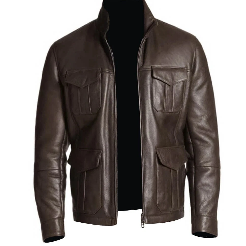 Men’s Classic Stylish Brown Genuine Leather Soft Motorcycle Biker Jacket