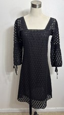 Black Lined Bohemian Whimsygoth Eyelet Crochet Lace Mini Dress Size S Solitare
