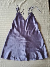 Women's Nightgown Sleepwear Lavander Satin Dress, V-Neck And Lace Up Back , S M