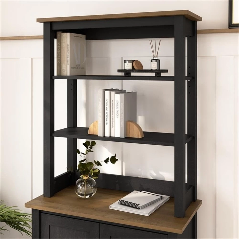 Bush Furniture Mayfield Tall Hutch Organizer in Vintage Black and Reclaimed P... - Image 3 of 4
