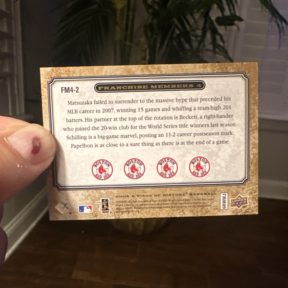 2008 Upper Deck-FM4-2 Matsuzaka, Beckett, Papelbon, Schilling /799 Red Sox - Image 2 of 2