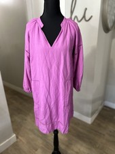 Loft Cutout Linen Blend Pocket Boho Swing Dress Purple Lilac Taffy Size XS