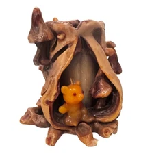 Grateful Dead Theme Carved Tree Stump Candle Teddy Bear Mushrooms Vintage