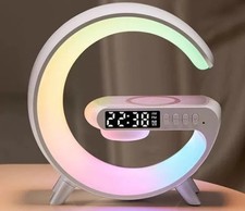 G Shape LED Lamp Wireless Charger Bluetooth Speaker Alarm Clock RGB Bedside Nigh