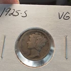 Antique Vintage 1925-S Mercury Dime Silver 10C Coin San Francisco Circulated VG