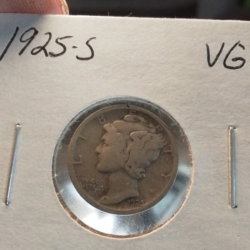 Antique Vintage 1925-S Mercury Dime Silver 10C Coin San Francisco Circulated VG