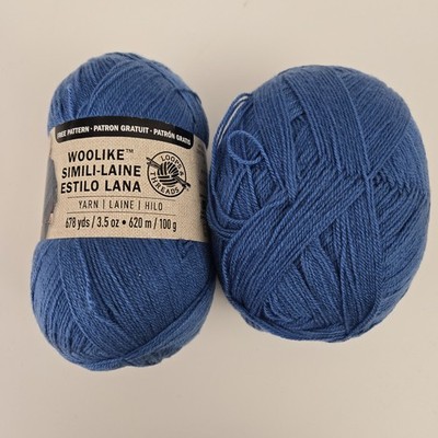 2 Skeins Yarn Loops & Threads Woolike Simili-Lane Blue Denim Super Fine 3.5 oz