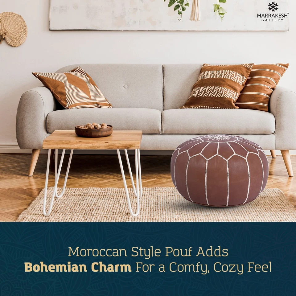 Pufe redondo de couro genuíno sem enchimento - escabelo otomano marroquino, apoio para os pés C... - Imagem 3 de 4