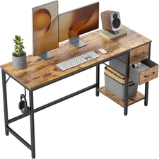 Computer Desk 47in Brown Wood With 4 Drawers Table Office Work Study Home