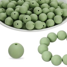40Pcs Silicone Beads 15mm Silicone Beads Bulk for Pens Loose Round Matcha Green