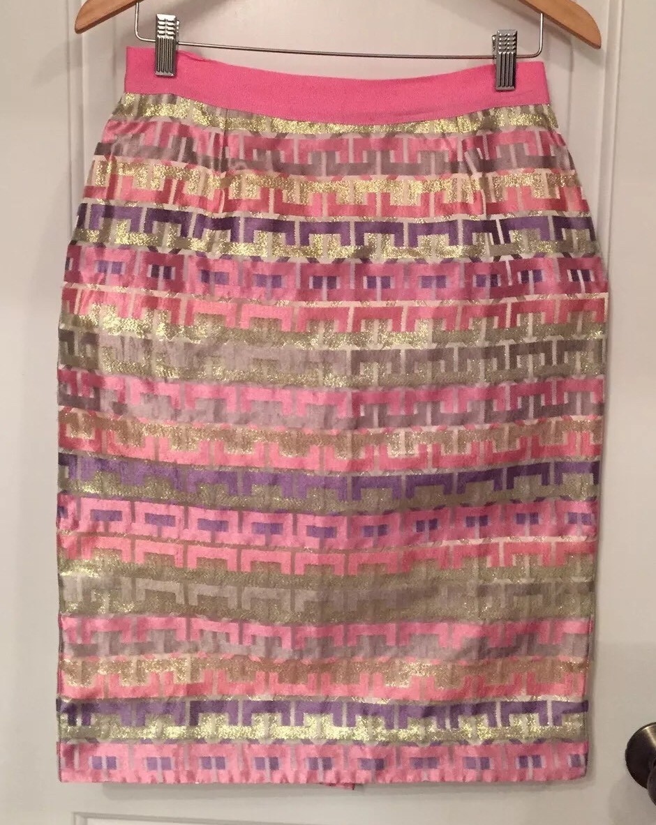 KATE SPADE BARBIECORE Skirt PENCIL Pink KAYLA SPARKLE Metallic JACQUARD size 4 thumbnail 2