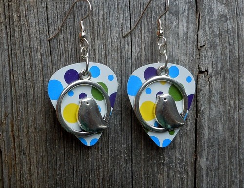 Chubby Bird Charm Guitar Pick Earrings - Pick Your Color - Picture 3 of 7