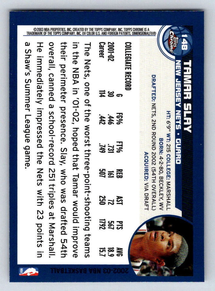2002-03 Topps Chrome #148 Tamar Slay RC (ref 186363) - Image 2 of 2
