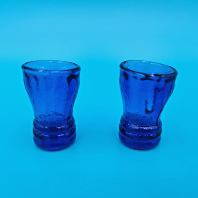 Vtg 2 Piece Mini Child Toy Cobalt Blue Glass Tumbler Set
