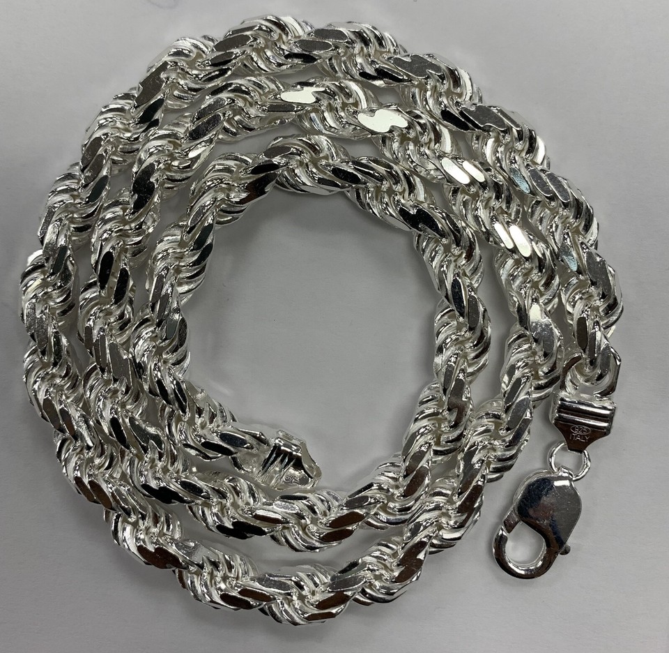 925 Solid Sterling Silver Handmade Rope Chain/Necklace Men's 7, 8 & 9mm ...