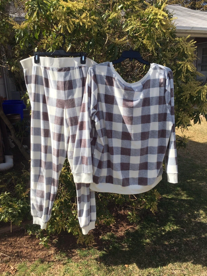 Розовый женщин 3 X очень мягкий бархат клетку стиль серый белый пижамы гостиной Топ брюки  - Изображение 2 из 4