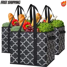Reusable Grocery Bags for Shopping Tote Large Bag Foldable Washable 3 Pack Black