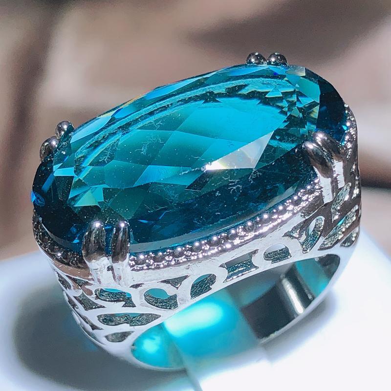 New Exaggerated Large Zircon Ring Women Stamp Oversized Blue