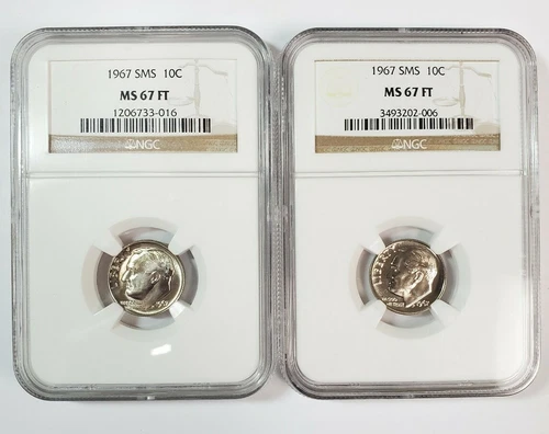 Lot of (2) 1967 SMS 10C Dime NGC Graded MS 67 FT 