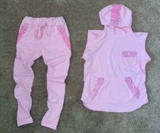 JD Fashion Ladies Lt Pink Bandanna Trim Tank Hoodie Shirt  Jogger Set Size M