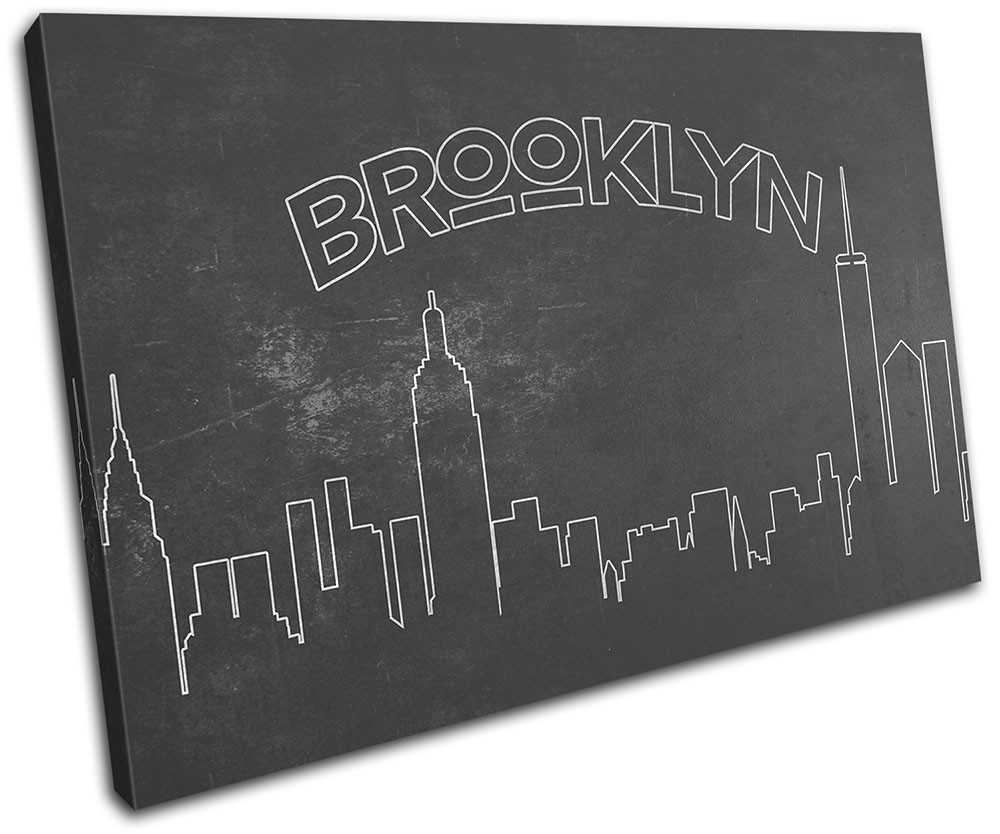 New York Typography Skyline Brooklyn City SINGLE CANVAS WALL ART Picture Print
