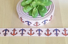 7/8" 1 YD Nautical Grosgrain Ribbon Anchor Sailor Beach Tropical Sea Boating