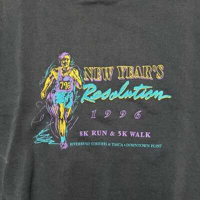 Vintage 90s Fruit Of Loom Best Sweatshirt  New Year s Resolution  8k Race Flint