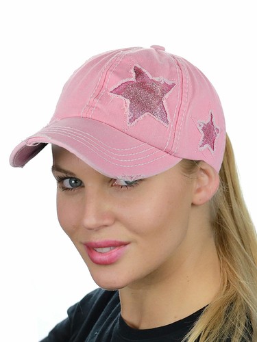 C.C Ponycap Messy High Bun Ponytail Adjustable Glitter Star Distressed Baseball - Picture 27 of 38