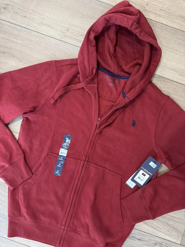 Nuevo Polo Hombre EE. UU. ASSN. Sudadera con Capucha Cremallera Completa Roja S Pequeña Nueva con Etiquetas Chaqueta Polar Suéter Foto 3 de 4