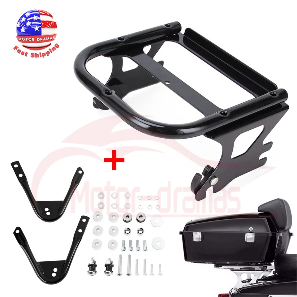 Paquete de montaje en rack + kit de acoplamiento de dos unidades Touring Quick-Detach para Harley 97-08 Touring Foto 2 de 4