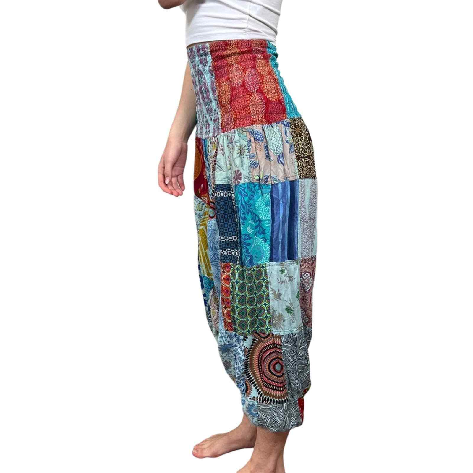 Boho Patchwork Drop Crotch Harem Pants Women's Sm… - image 5
