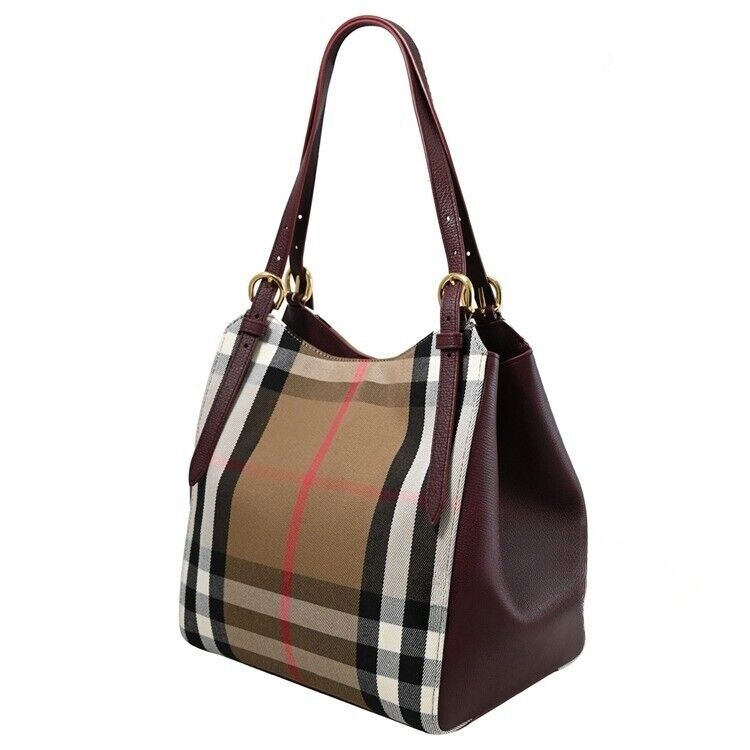 BURBERRY CANTERBY BUGRUNDY LEATHER HOUSE CHECK CANVAS