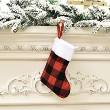 24 Pack Mini Christmas Stockings, 7 inches Buffalo Plaid with Plush Cuff New