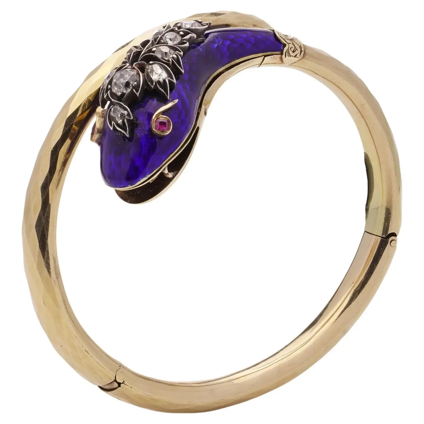 Victorian Style Snake serpent bangle with Diamond Enamel in 925 Sterling Silver