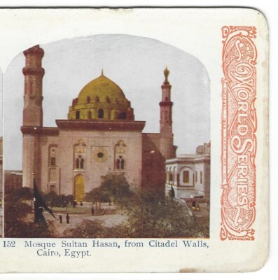 Mosque Sultan Hasan, from Citadel, Cairo, Egypt, c1900 Stereoview Card, Color