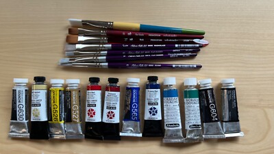 LOT 12+7 Daniel Smith Holbein Schmincke Horadam Gouache, Silver Princeton Brush