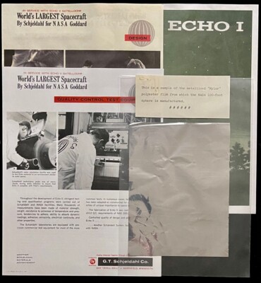 G.T. SCHJELDAHL ECHO II  SATELLOON LARGE SAMPLE SKIN EARLY NASA GODDARD PROGRAM 