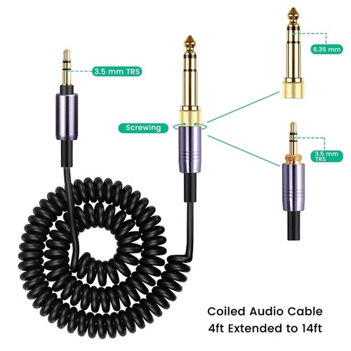 Coiled Line Cable Extension Cord for WH-1000XM3 XM2 XM4/H900N H800 Headphones - Picture 2 of 6