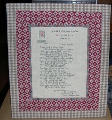 ''Mary's Lamb'' Poem Written on Longfellow's Wayside Inn Letterhead 17'' x 14 1/2''