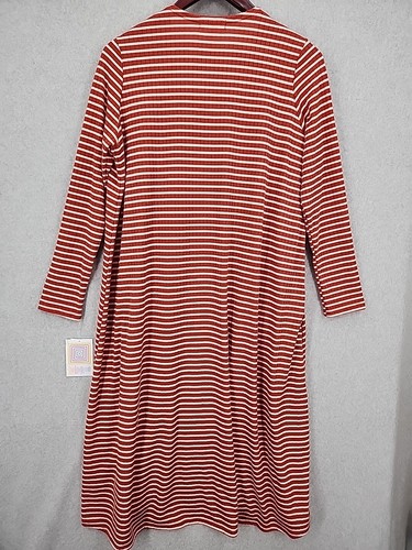 NWT LULAROE SARAH WOMENS SZ M Rust/White Striped CARDIGAN SWEATER DUSTER - Picture 7 of 7