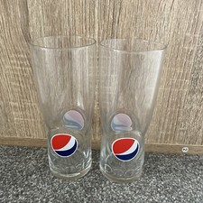 2x Pepsi Cola Embossed Logo Glasses Bundle Clear Spell out 0000
