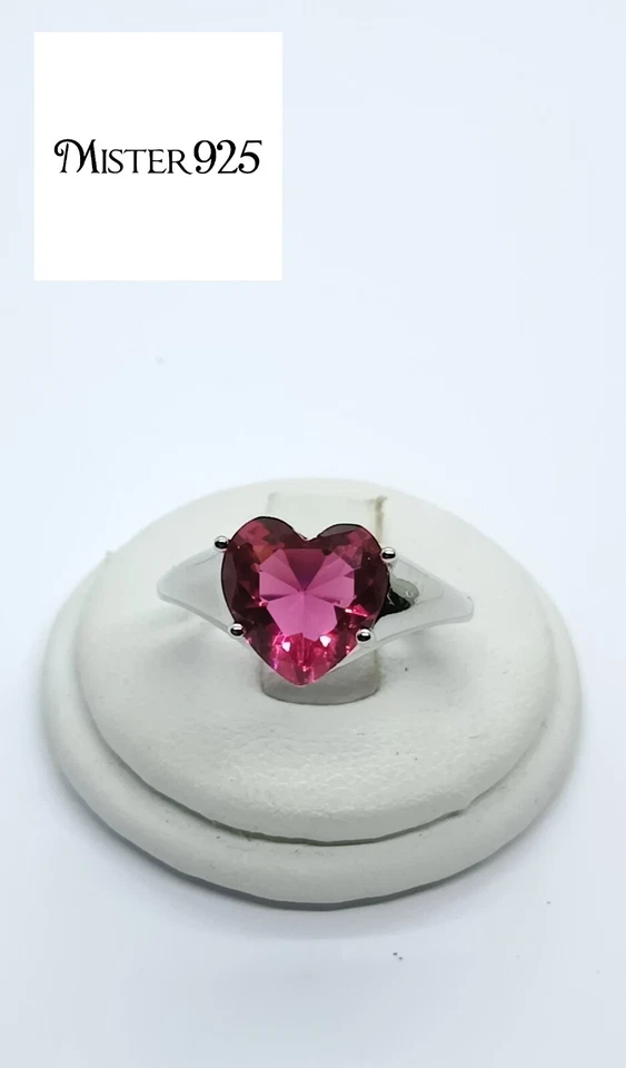 Anello Donna in Argento 925 regolabile solitario di zircone rosso a cuore - Immagine 4 di 4