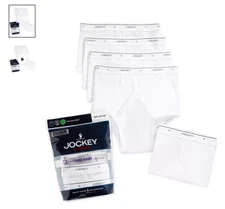 Men's Jockey 4-Pack + 1 Free 100% Cotton White Classics Full-Rise Staynew Briefs