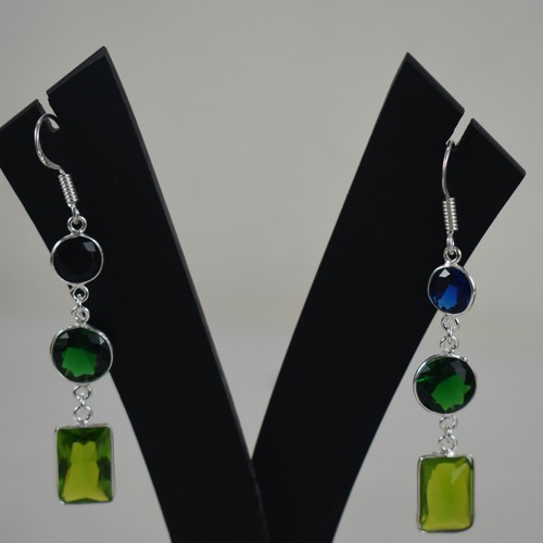 925 Plata de Ley Peridoto Y Piedra Topacio Mano Pendientes Ella Regalo BES-1576 - Imagen 4 de 5