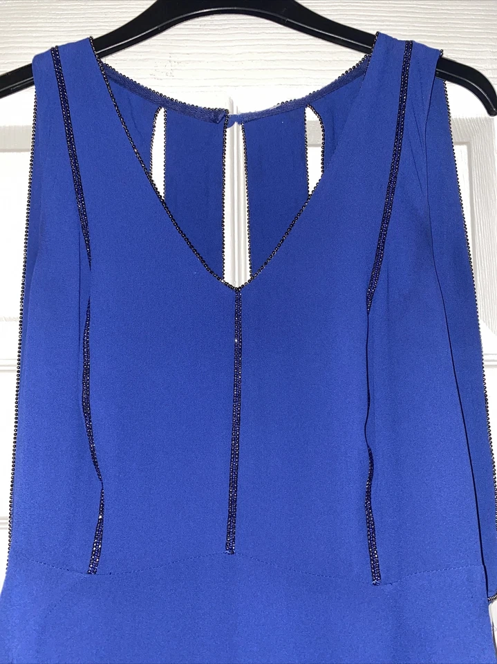 Issa London Long Dress Blue Sheaf Gold Beaded Embellished Strip Back Uk Occ Prom - Image 3 of 4