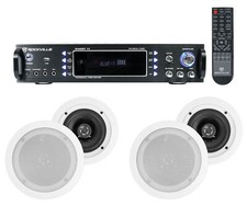 Rockville Home Theater Bluetooth Receiver 4 5.25" White In-Ceiling Speakers